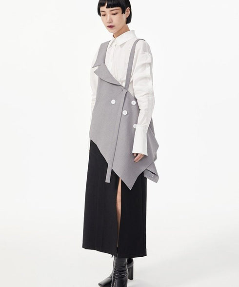 Asymmetric Layered Buttoned Vest